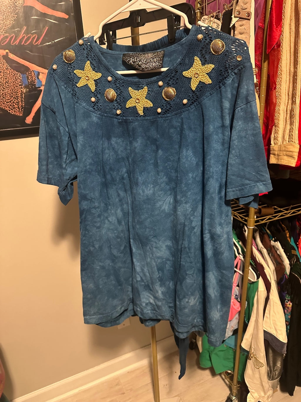 Vintage Blue Star Embellished Top & Pants Set