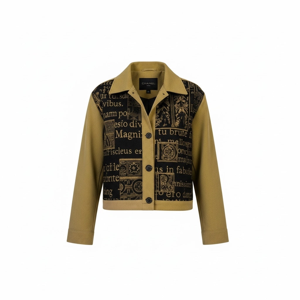 Vintage Cache Tan & Black Renaissance Print Cropped Jacket
