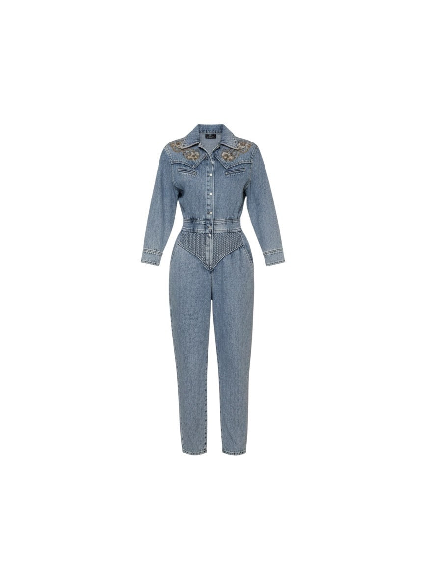 Vintage Denim Western Embroidered Jumpsuit
