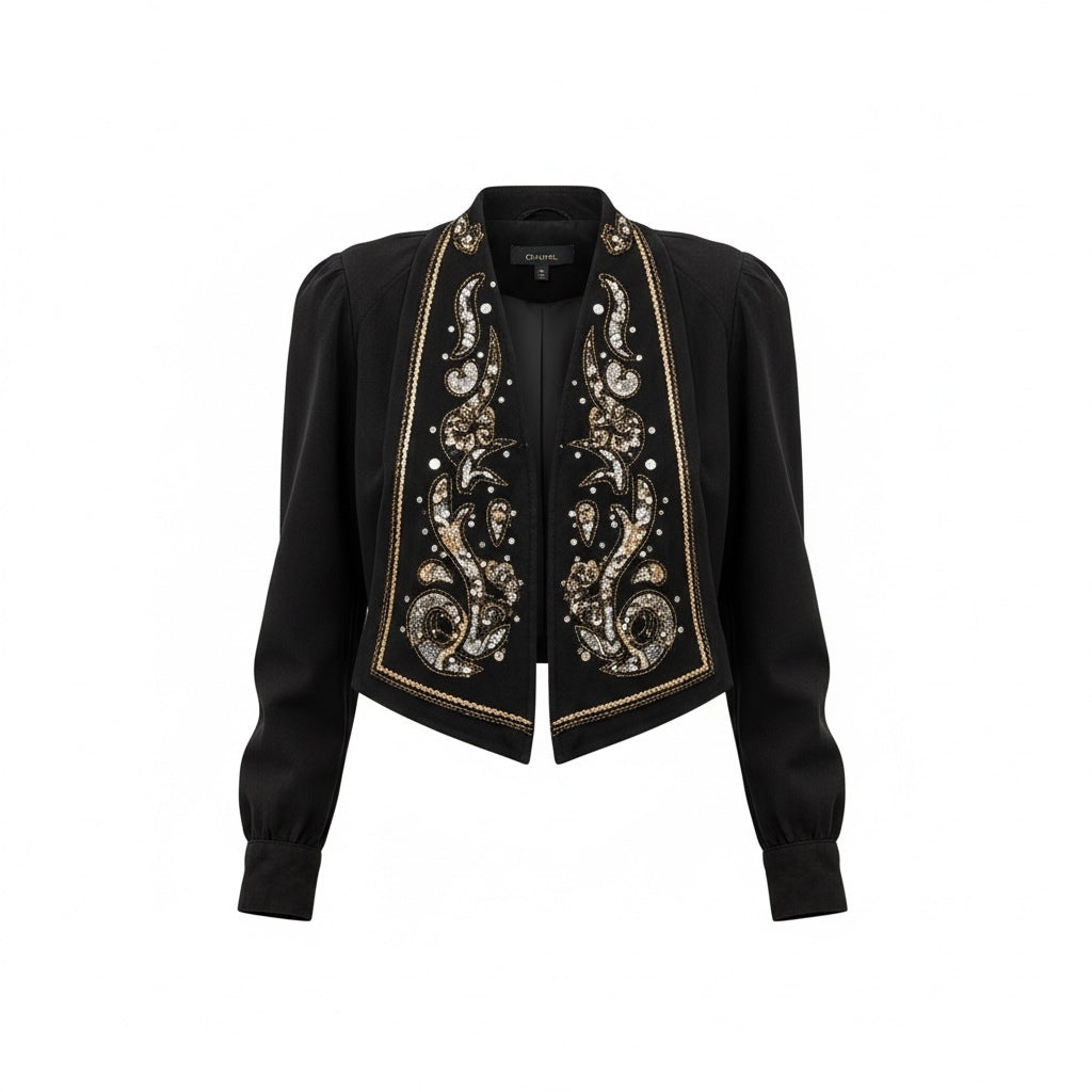 IIF Black & Gold Embellished Cropped Jacket