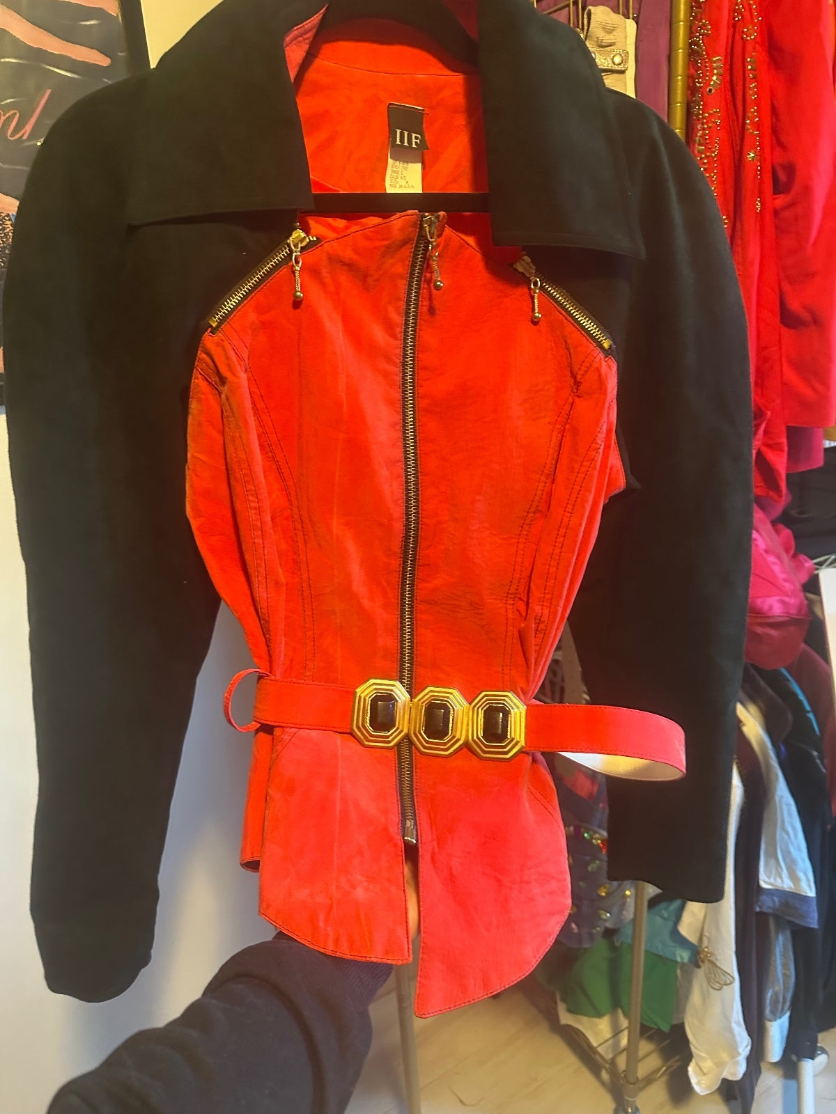 Vintage IIF Red & Black Belted Jacket