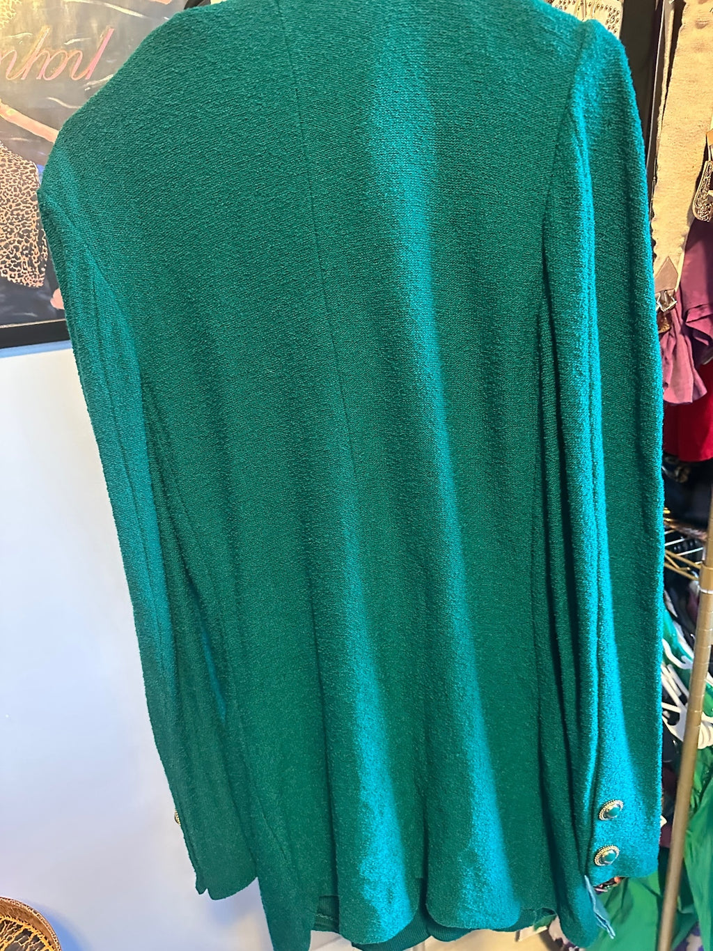 Vintage St. John Emerald Green Gold Button Knit Jacket