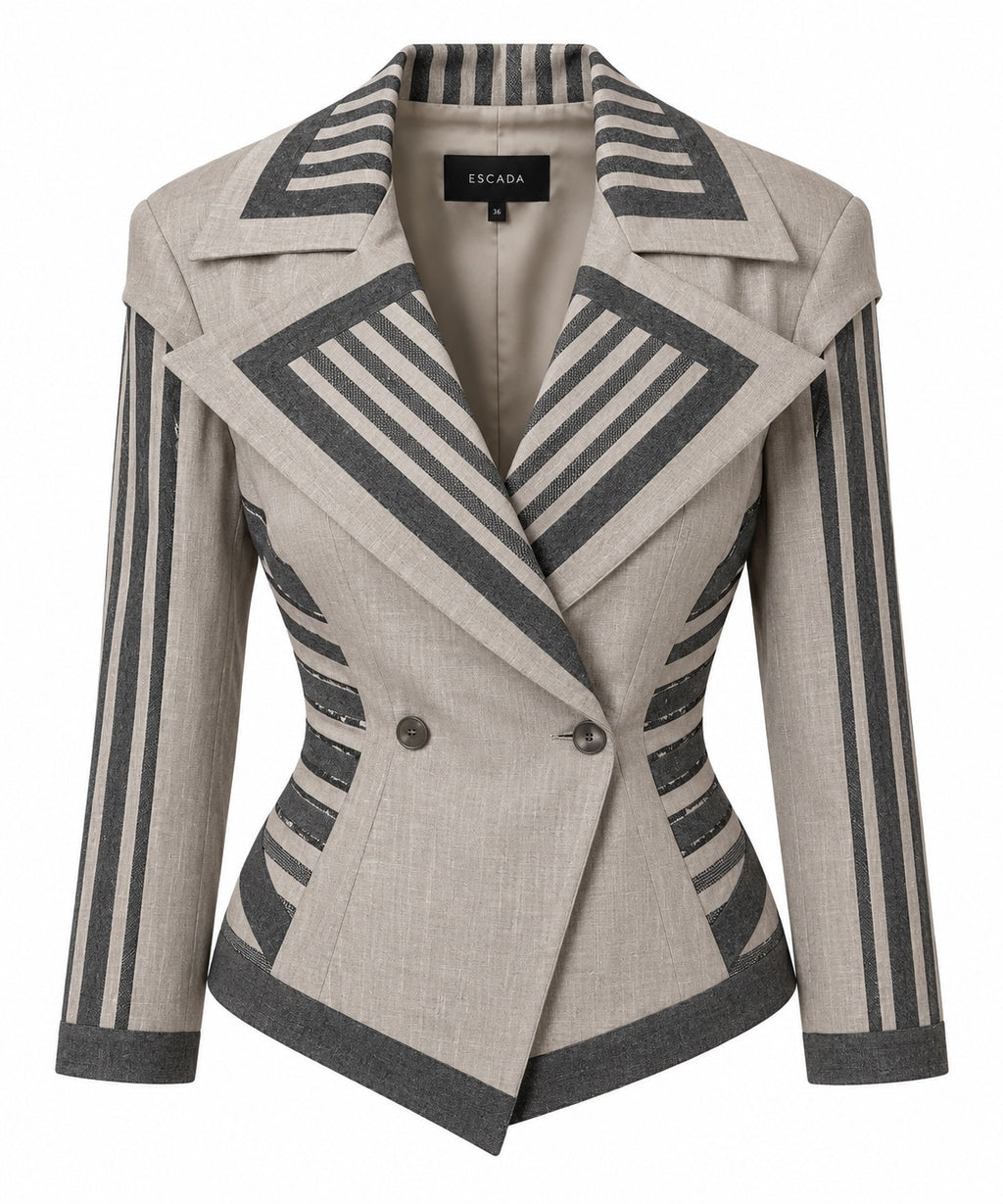Vintage IIF Statement Blazer – Gray & Ivory Geometric Stripe