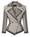 Vintage IIF Statement Blazer – Gray & Ivory Geometric Stripe
