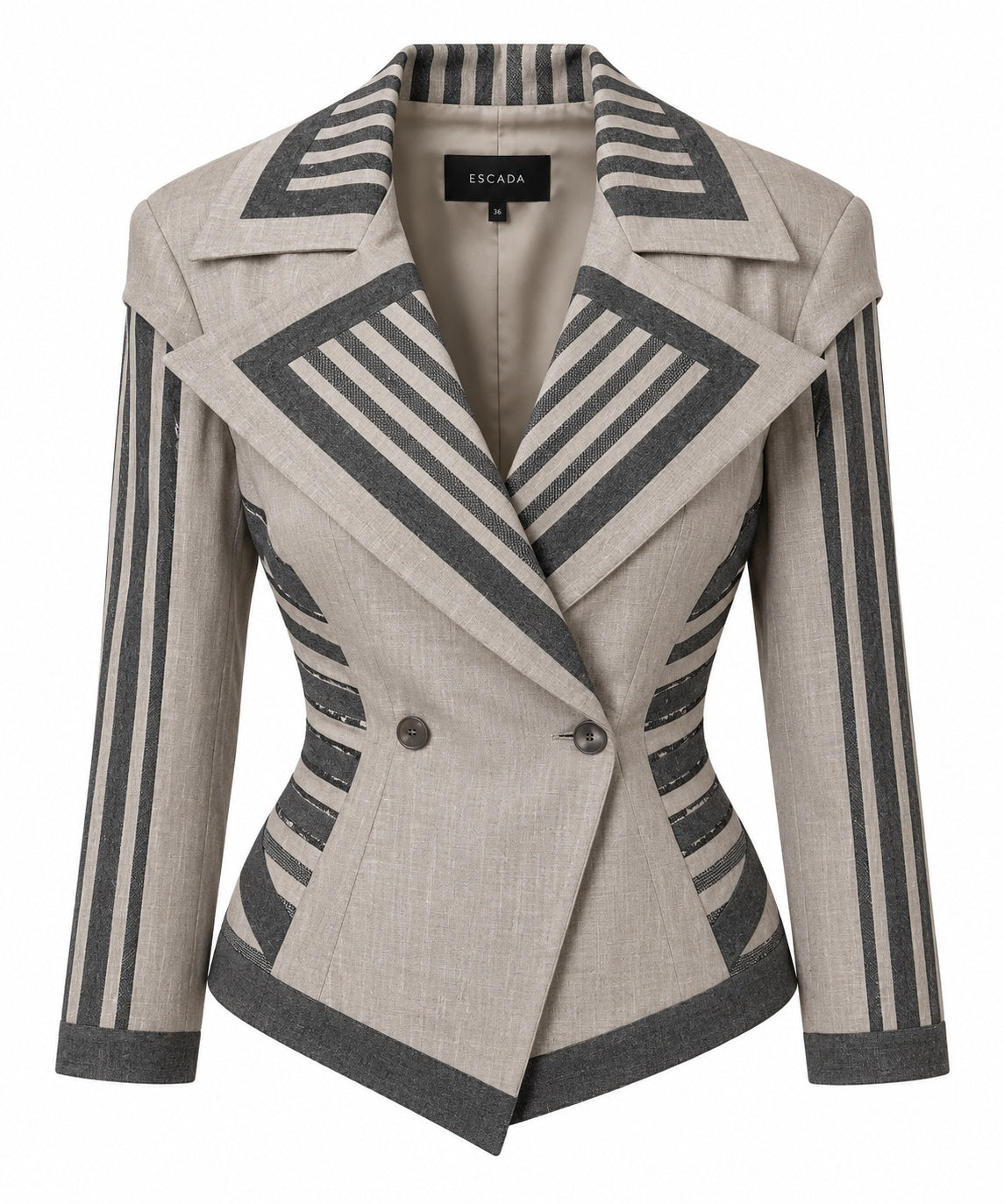 Vintage IIF Statement Blazer – Gray & Ivory Geometric Stripe