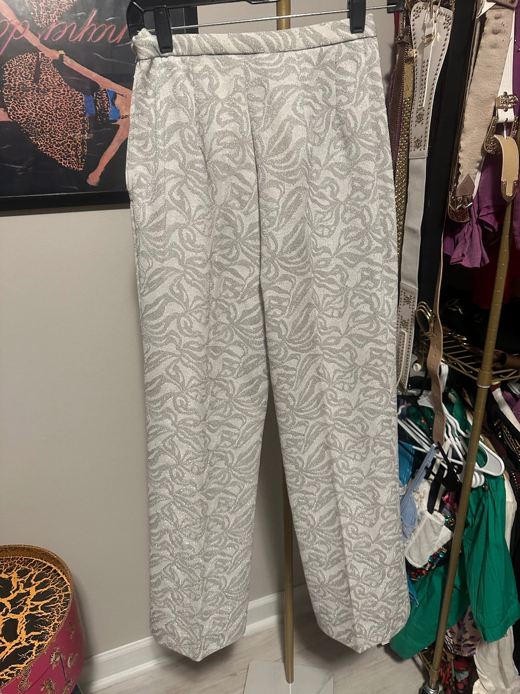 Ivory Jacquard Two-Piece Top & Wide-Leg Pants Set