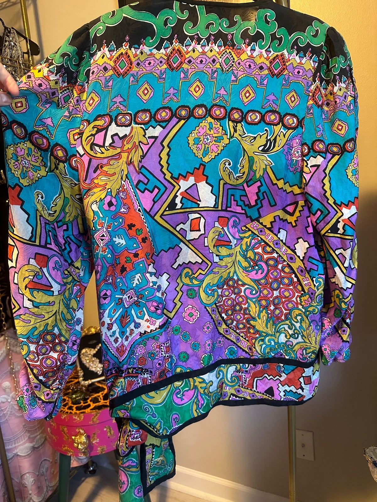 Vintage Diane Freis Silk Multicolor Boho Tunic Blouse