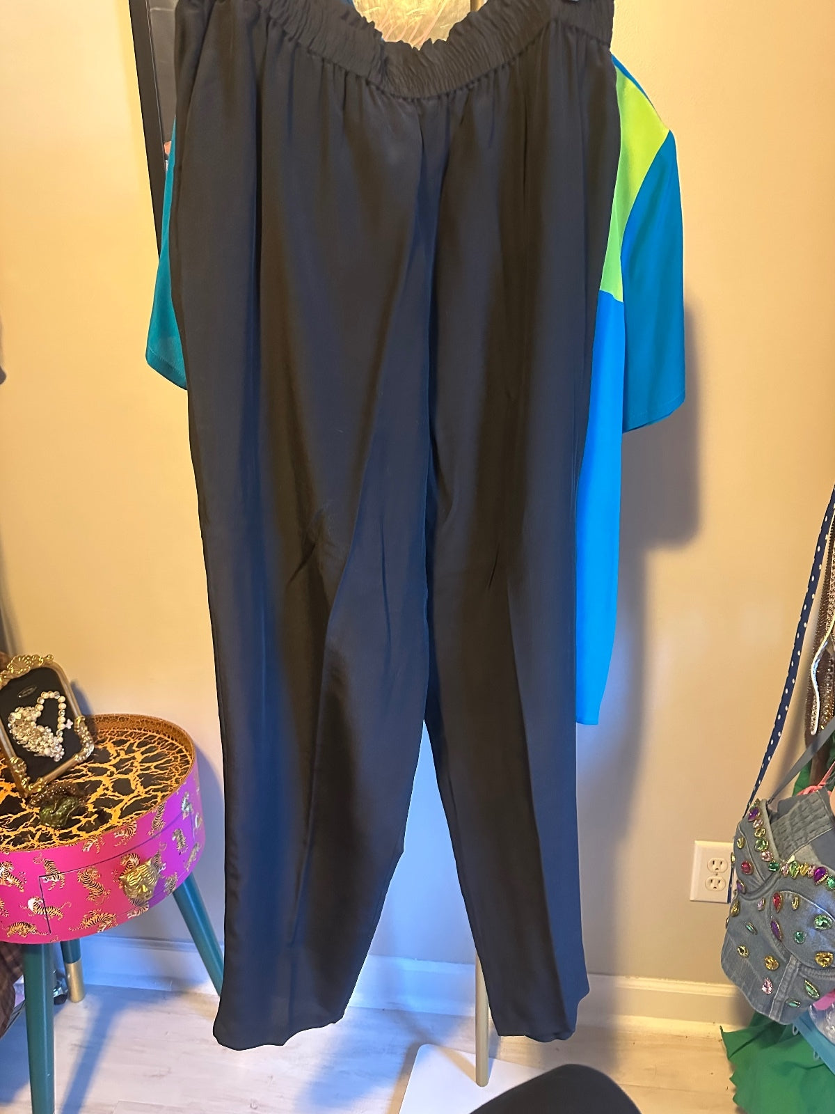 Vintage Diane Gilman Silk Colorblock Top & Pants Set