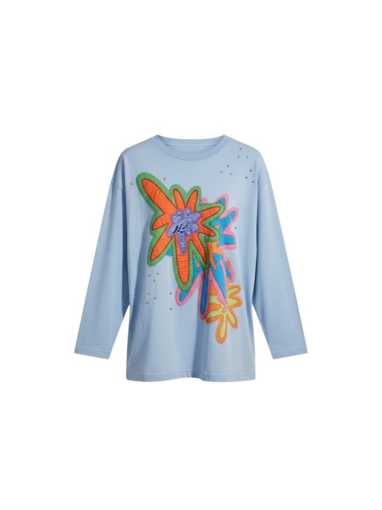 Carducci Vintage Blue Abstract Floral Embellished Top