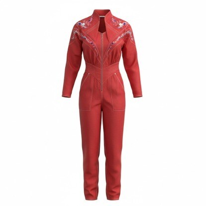 Vintage Red Western Embroidered Jumpsuit