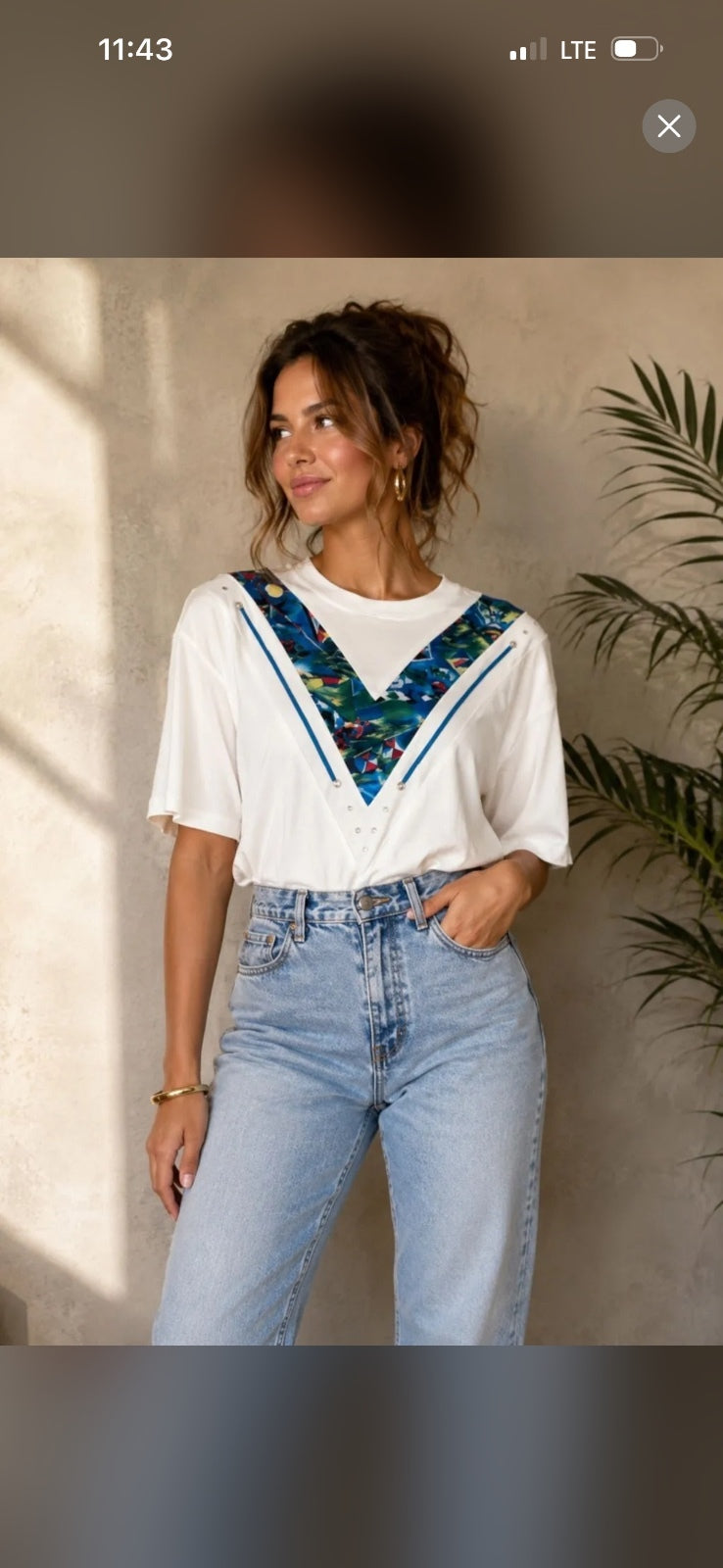 White Geometric Print Statement T-Shirt