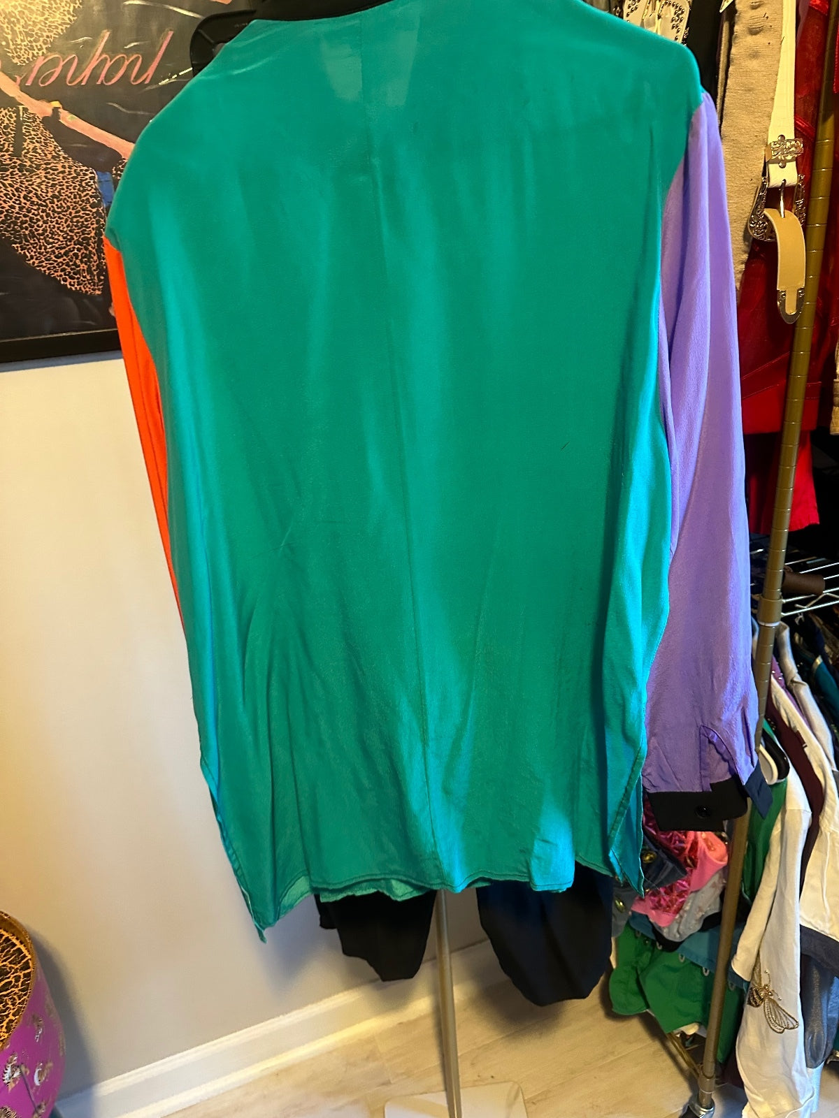 Vintage Diane Gilman 100% Silk Colorblock Top & Black Pants Set