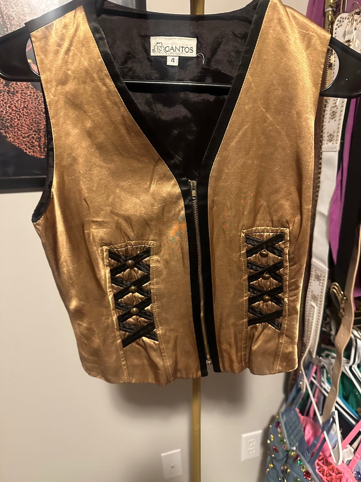 Gantos Vintage Gold Satin Lace-Up Vest