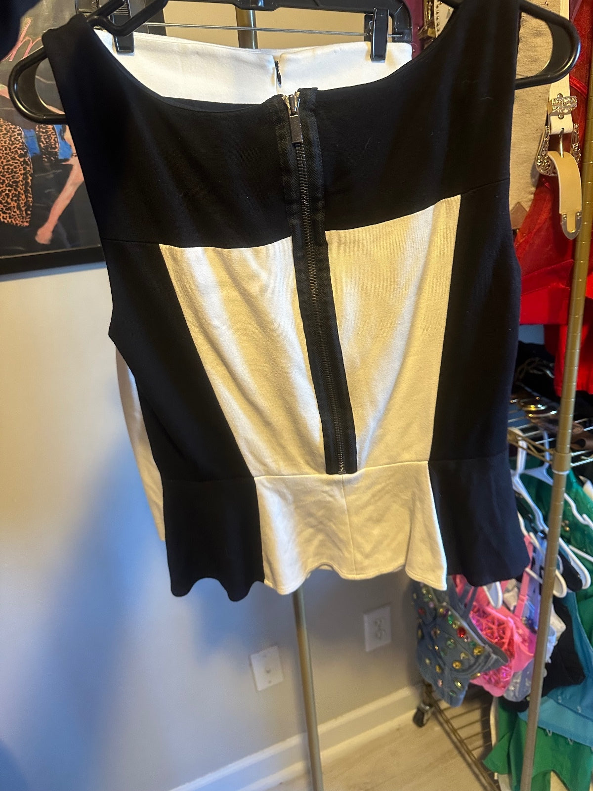 Vintage Cache Black & Ivory Colorblock Peplum Skirt Set