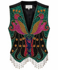 Vintage Cache Peacock Sequin & Beaded Fringe Vest