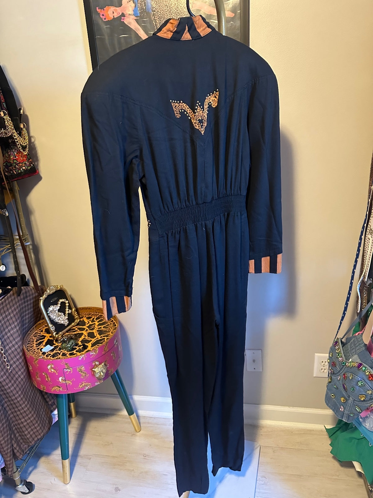 Vintage Lillie Rubin Black & Gold Embellished Jumpsuit