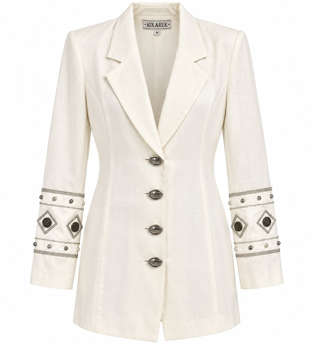 Vintage Cline-Kolarek Embellished Ivory Blazer