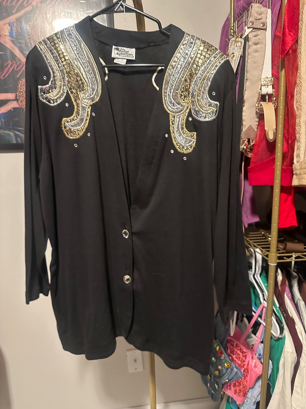 Vintage Black Gold & Silver Embellished Cardigan