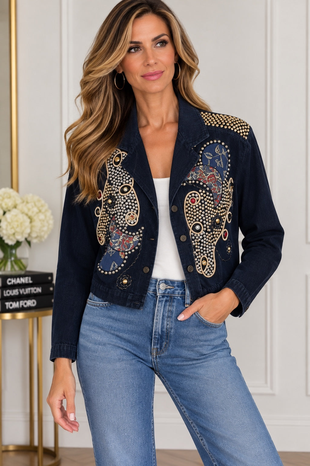 Vintage G.A.R. Embellished Denim Jacket – Dark Wash