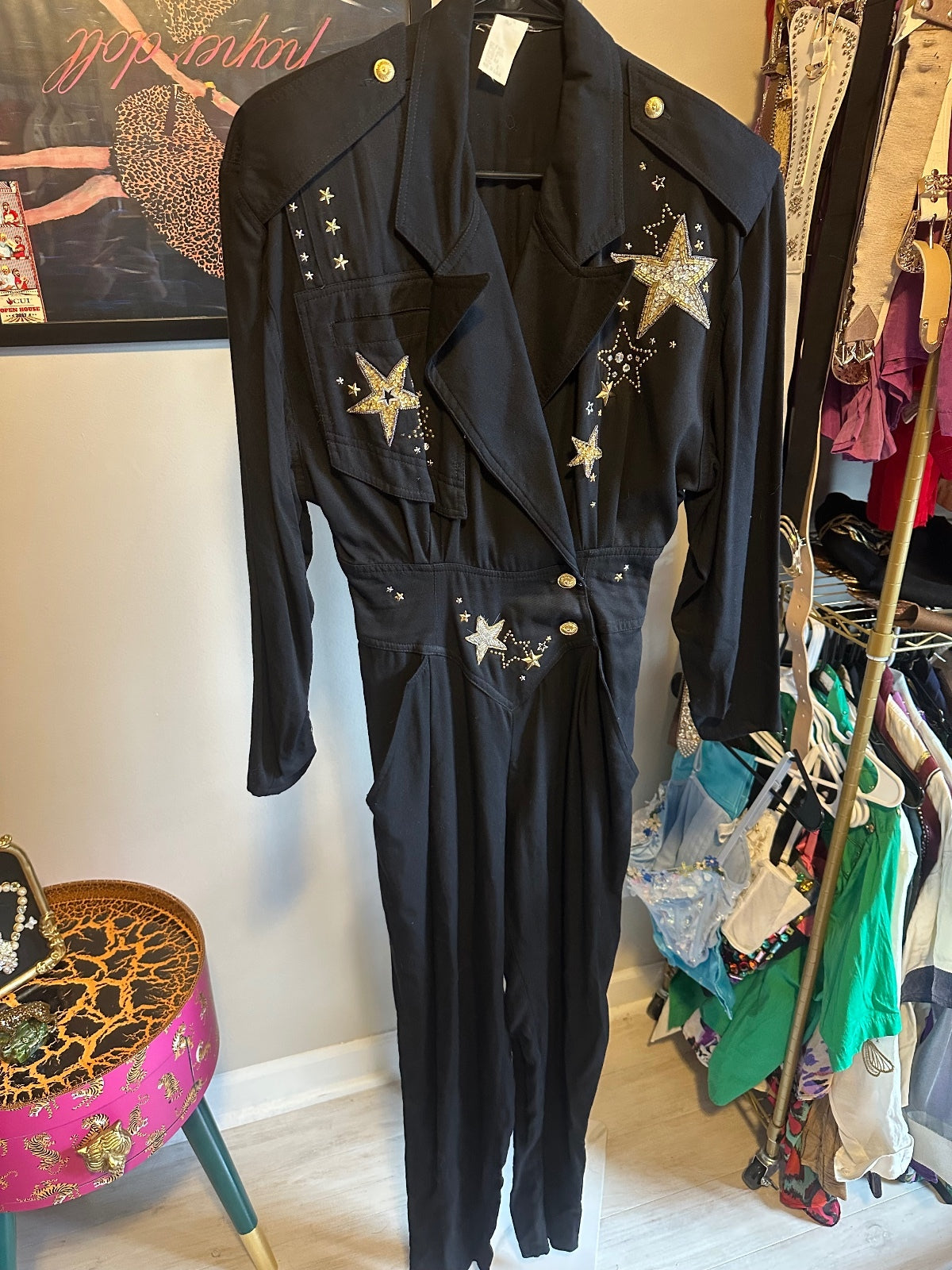 Vintage IIF Black & Gold Star-Embellished Jumpsuit