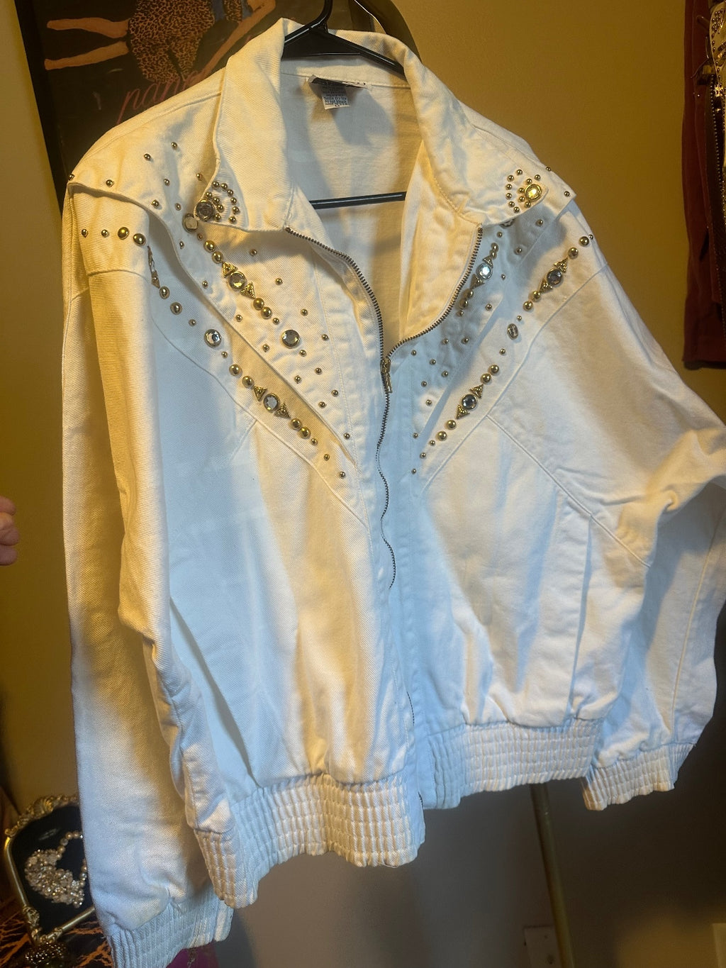 Vintage Pado White Pearl & Gold Embellished Bomber Jacket