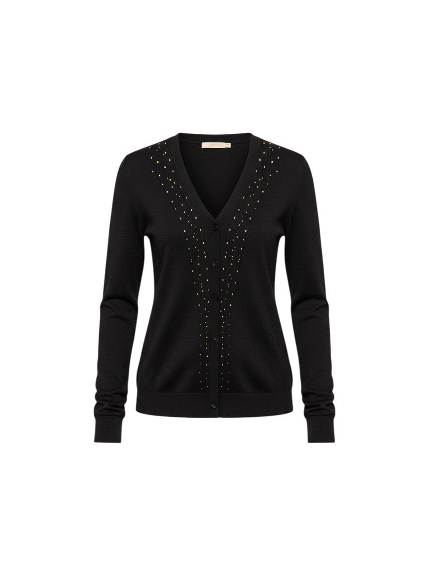 Dana Buchman Black Gold Studded V-Neck Cardigan