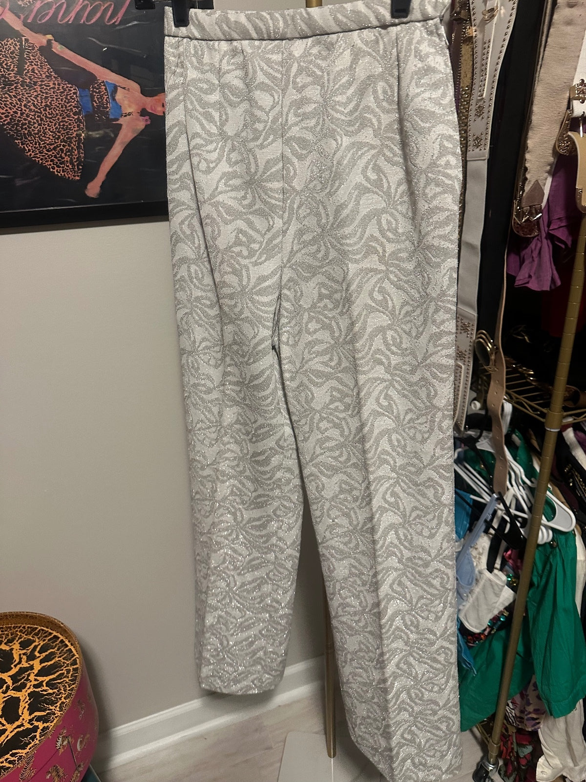 Ivory Jacquard Two-Piece Top & Wide-Leg Pants Set
