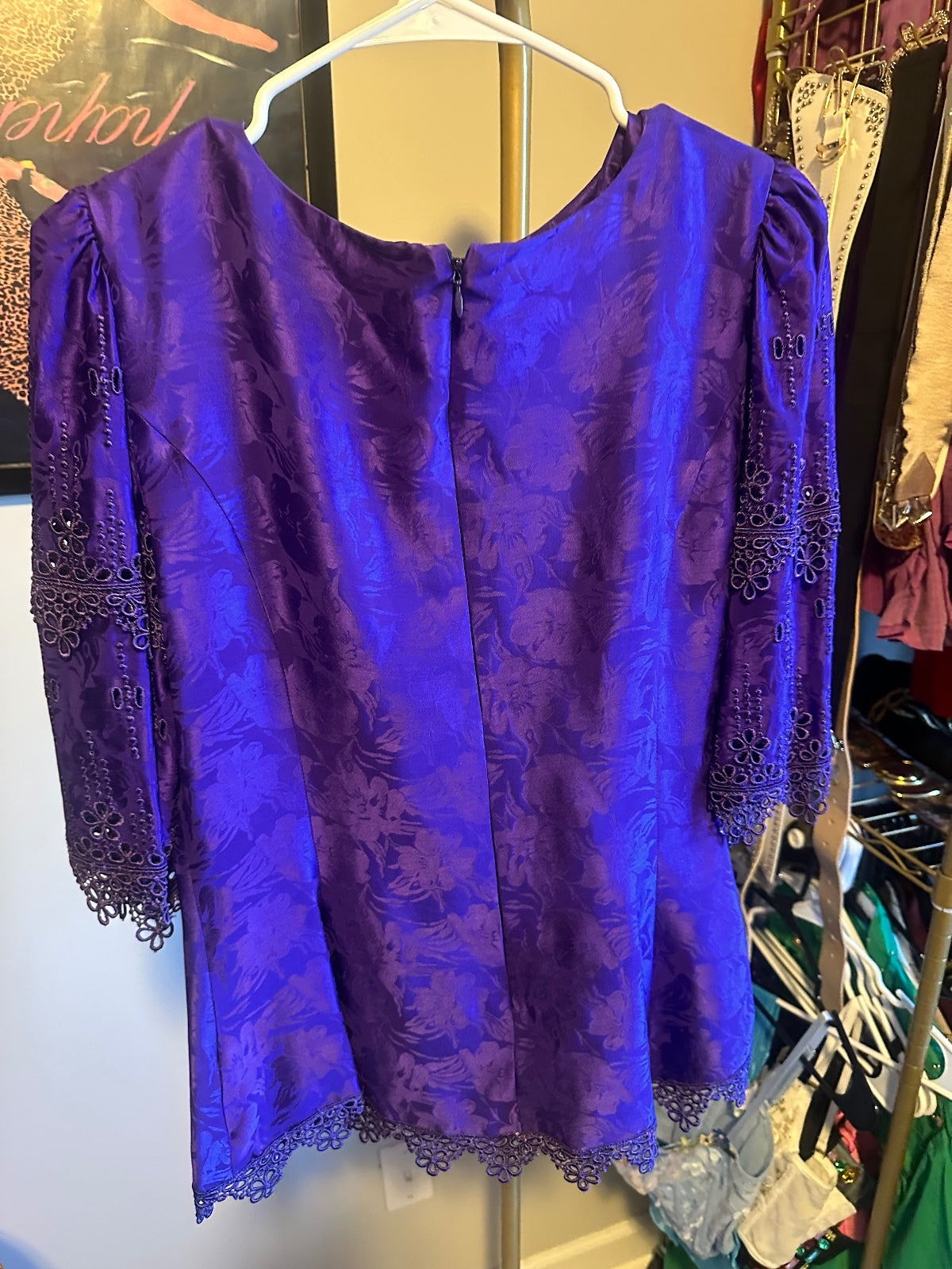 Purple Silk Floral Top & Skirt Set