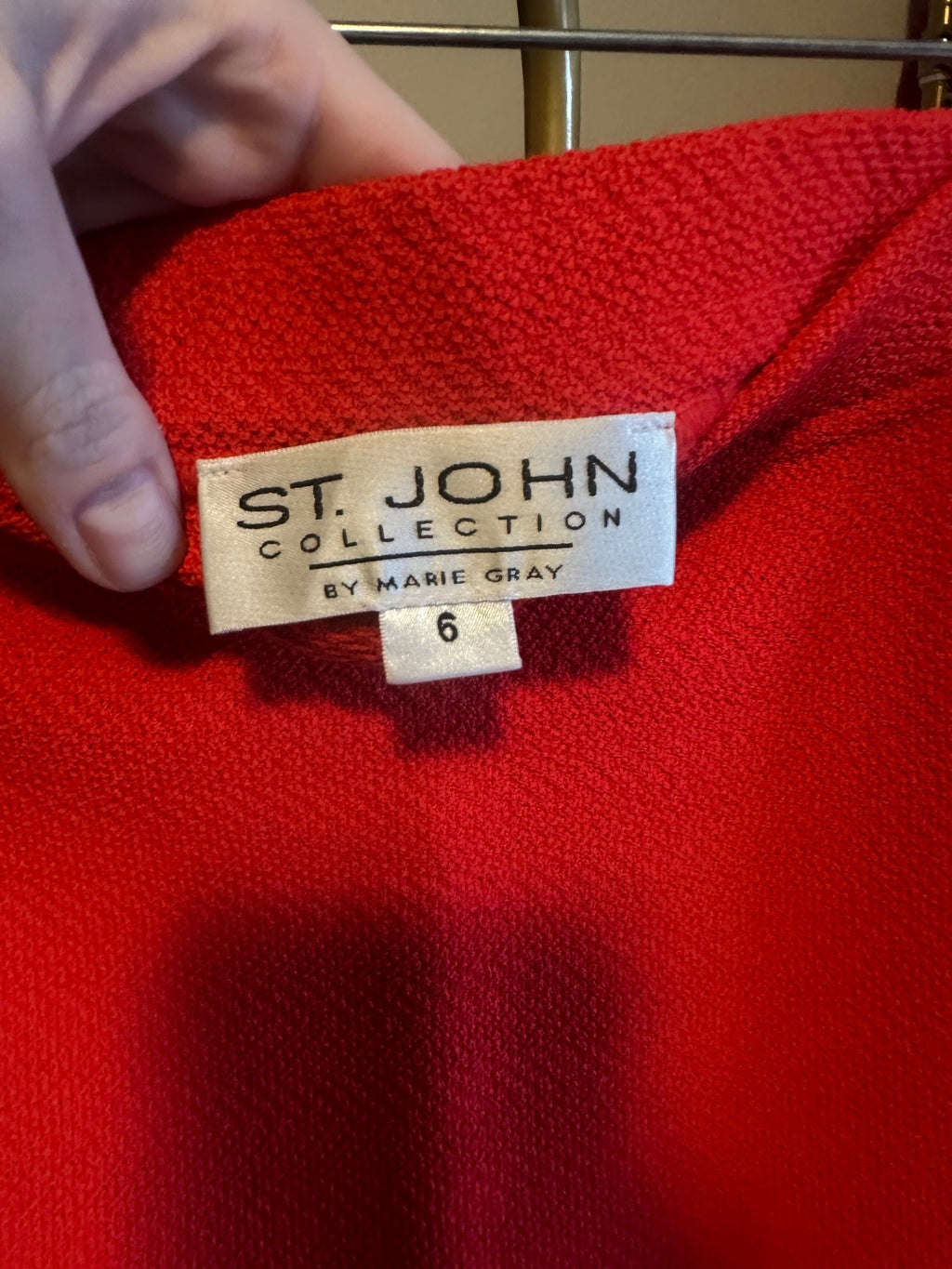 St. John Red Knit Pencil Skirt