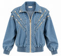 Vintage Embellished Denim Bomber Jacket