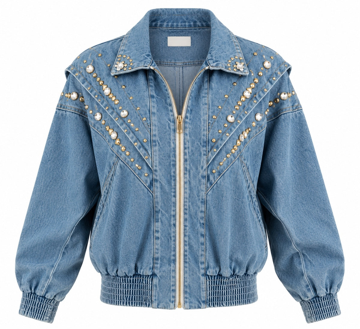 Vintage Embellished Denim Bomber Jacket