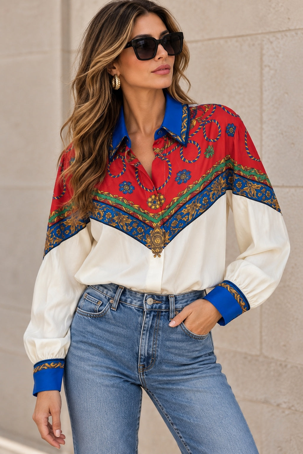 Vintage Cache Silk Scarf-Print Blouse