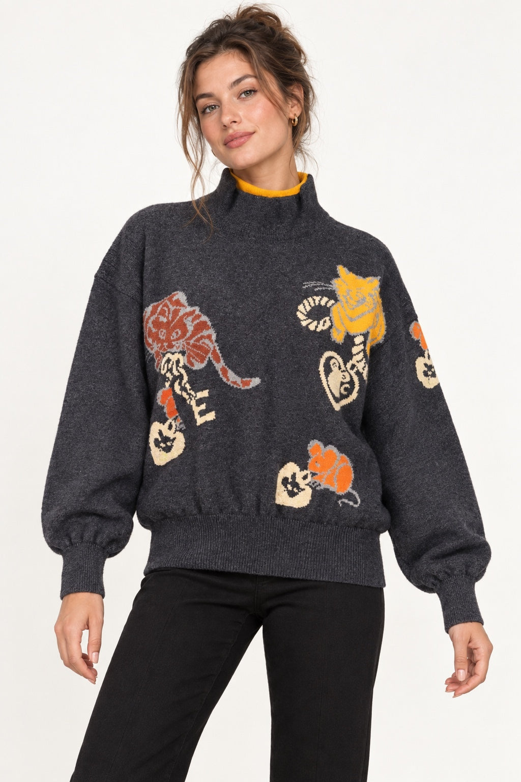 Vintage Escada Cat Intarsia Knit Sweater