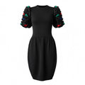 St. John Black Ruffle Sleeve Statement Dress