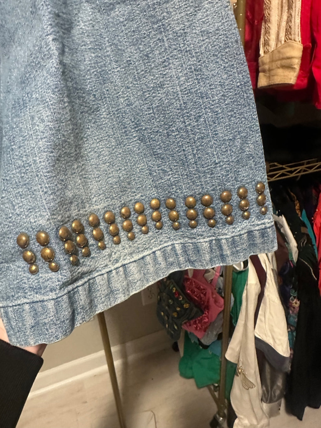 Vintage Denim Gold Stud Embellished Shorts