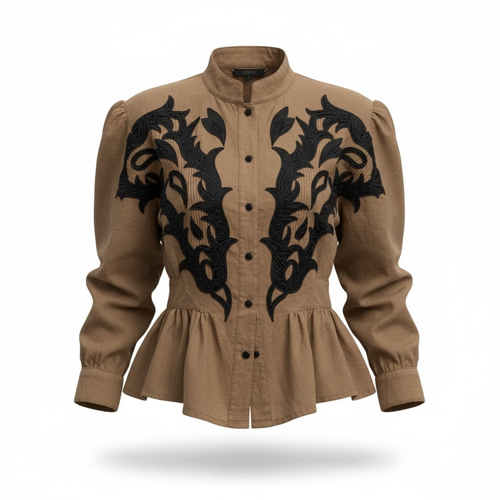 Vintage IIF Tan & Black Embroidered Peplum Jacket