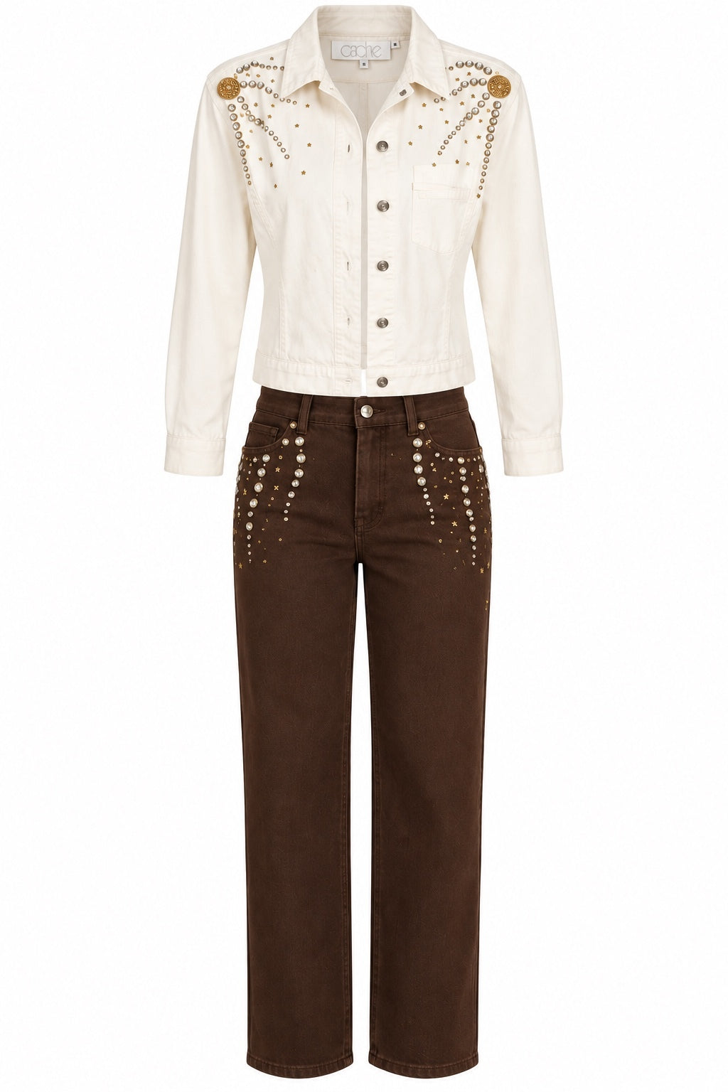 Vintage Cache Rhinestone-Embellished Top & Jeans Set