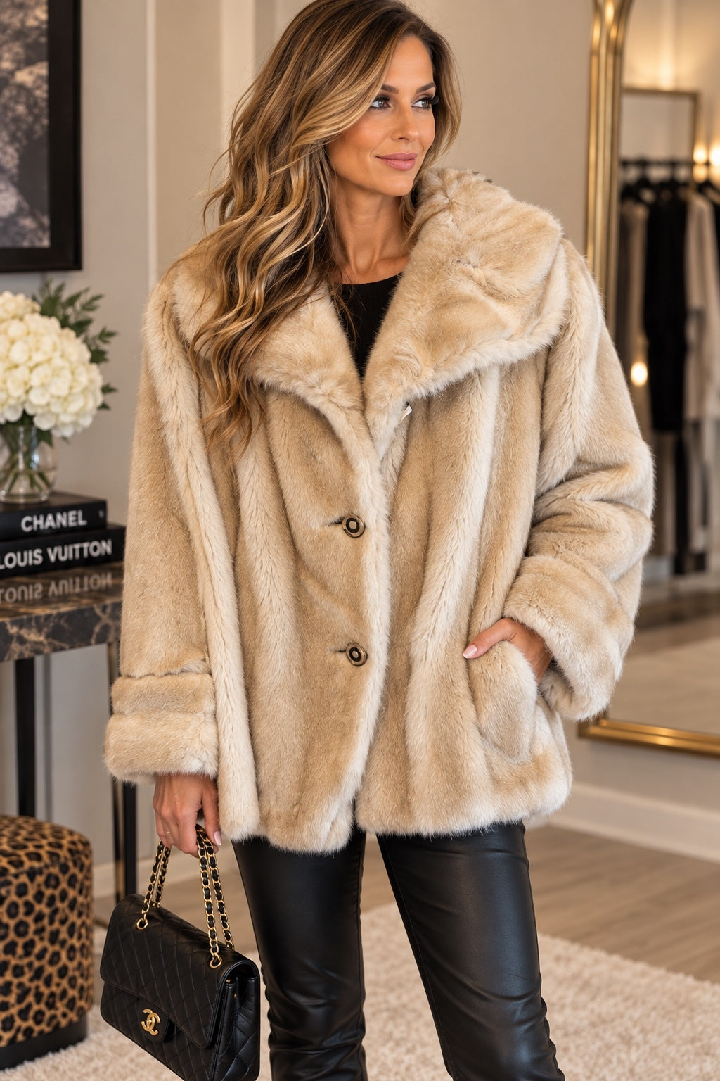 Vintage 1970s Mincara by Russel Taylor Luxury Faux Mink Coat – Cream Beige