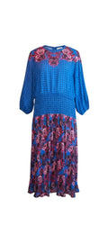 Diane Fries Blue & Pink Floral Midi Dress