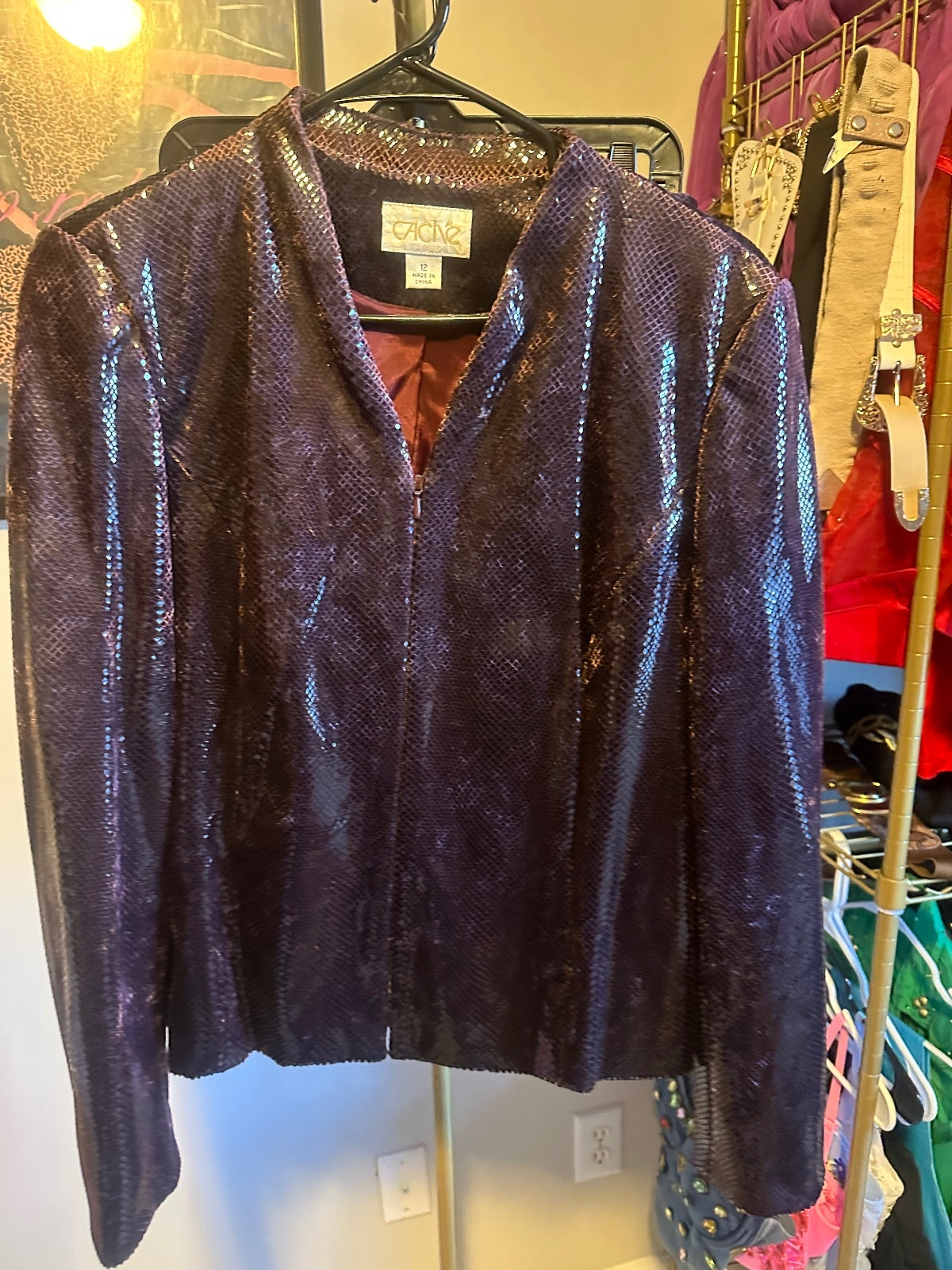 Cache Metallic Sequin Jacket & Mini Skirt Set
