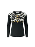 Vintage Miss V Black Zebra & Gold Belt Print Top