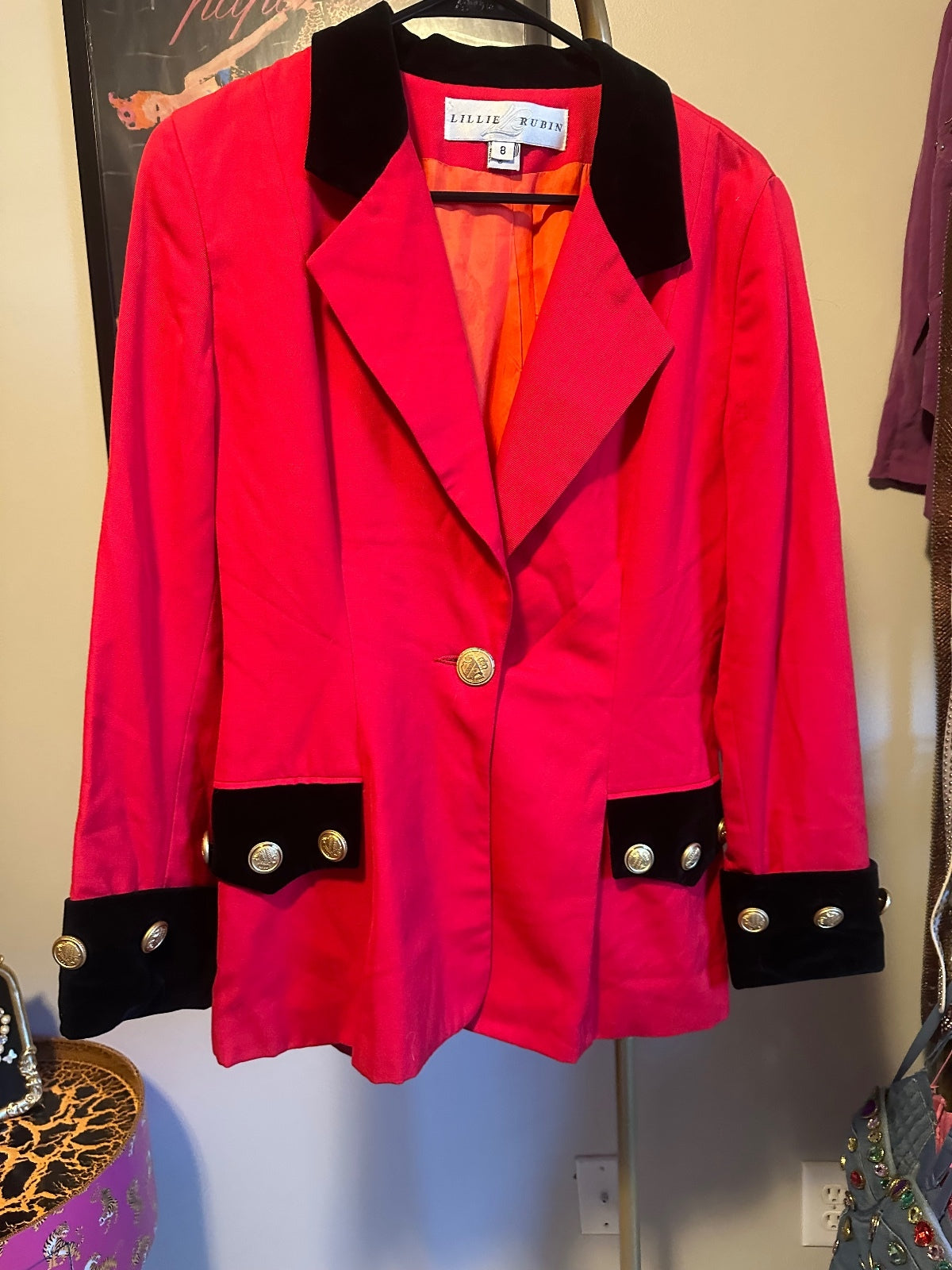 Vintage Lillie Rubin Red Wool Contrast Trim Blazer