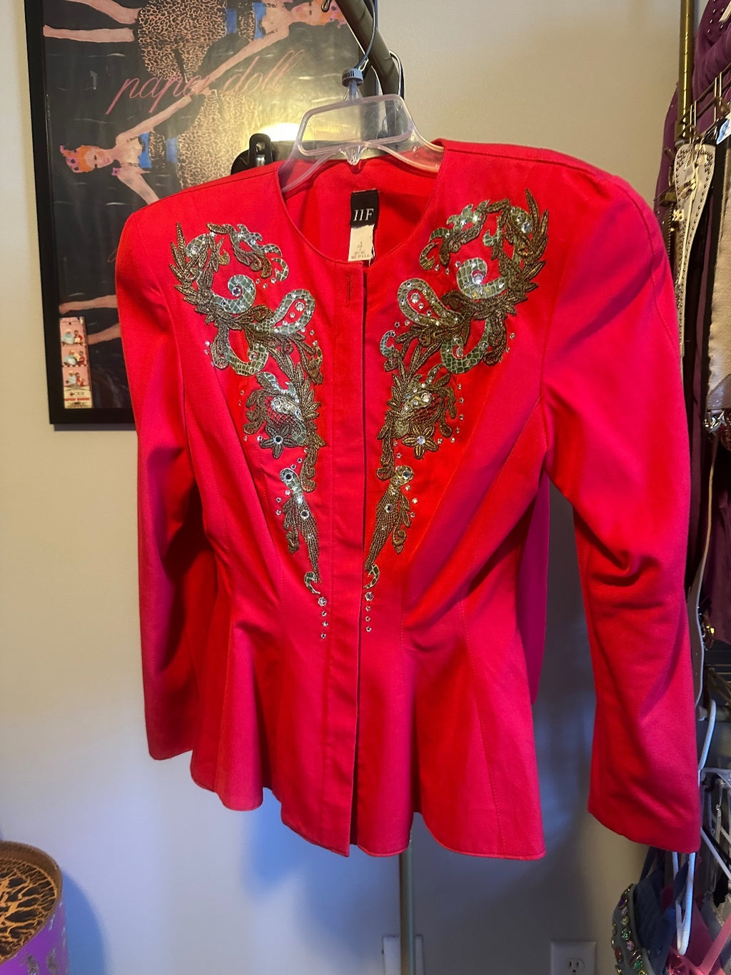 Vintage IIF Red Embellished Peplum Skirt Suit