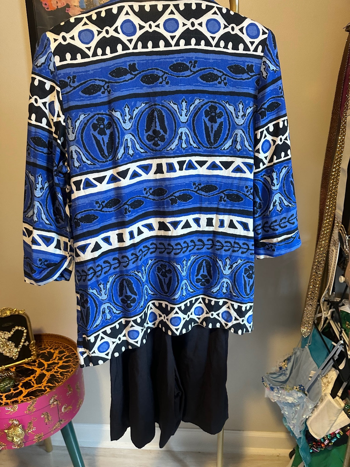 Vintage Blue & White Blazer Romper Set