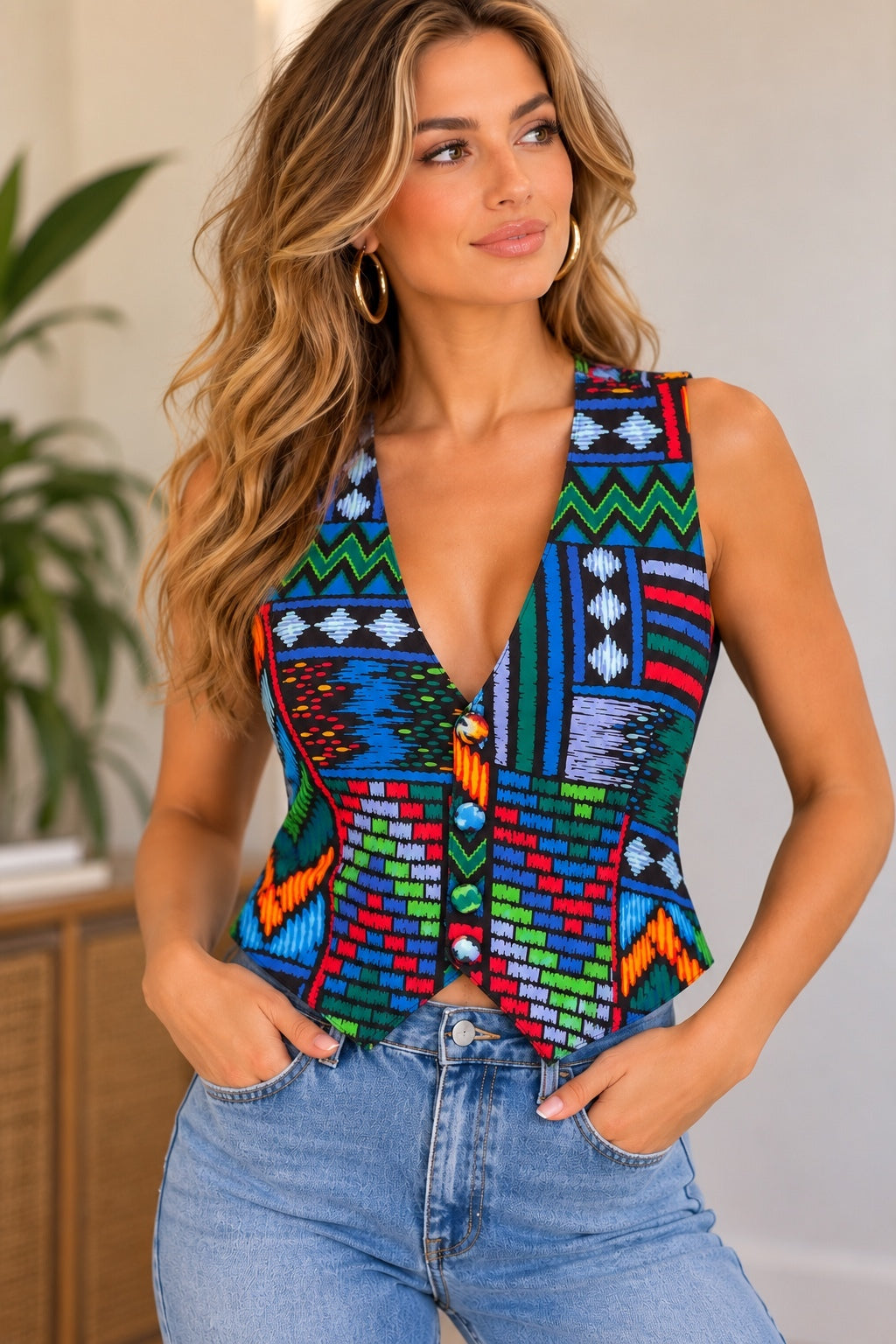 Vintage Rhythm Knits Geometric Vest