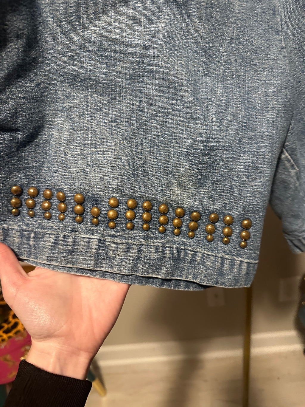 Vintage Denim Gold Stud Embellished Shorts