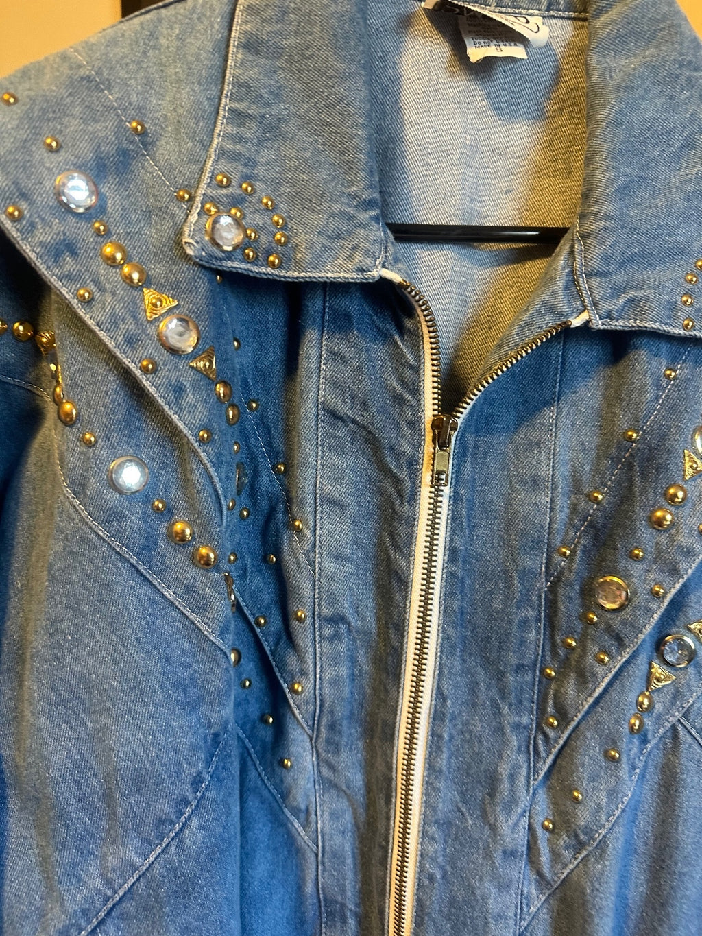 Vintage Embellished Denim Bomber Jacket