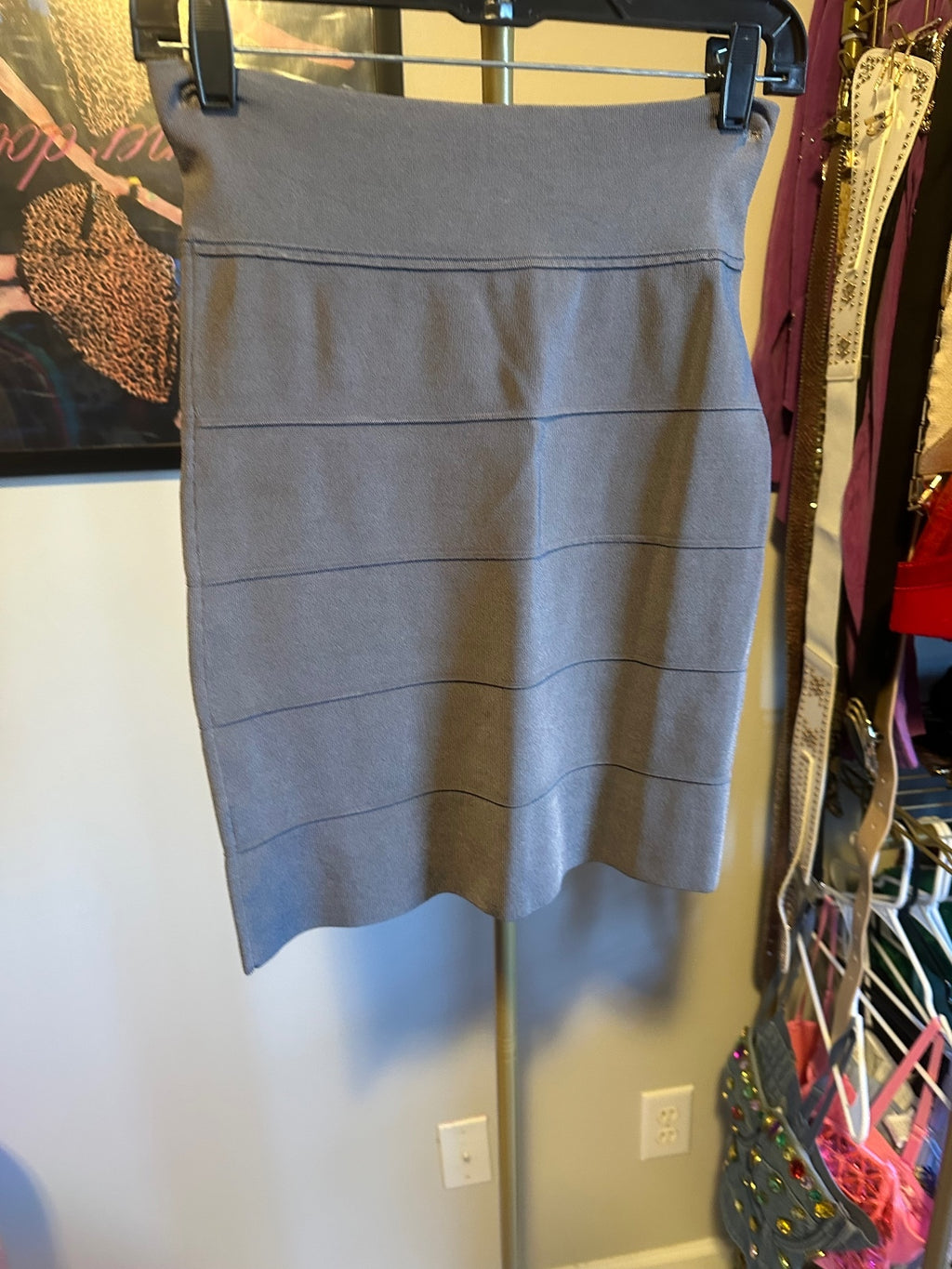 Caché Gray Studded Top & Skirt Set