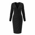 Criscione Black Beaded Fringe Wrap Midi Dress