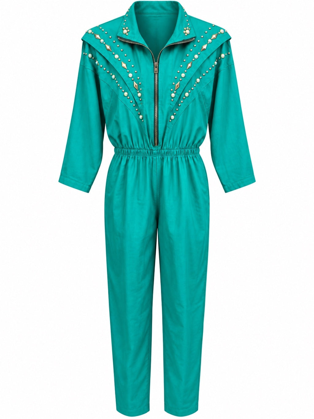 Vintage Rio Embellished Teal Jumpsuit